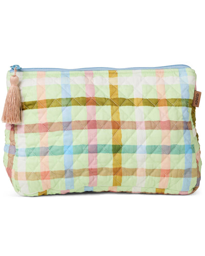 KIP & CO - QUILTED COTTON TOILETRY PURSE - CANDY CHECK MINT
