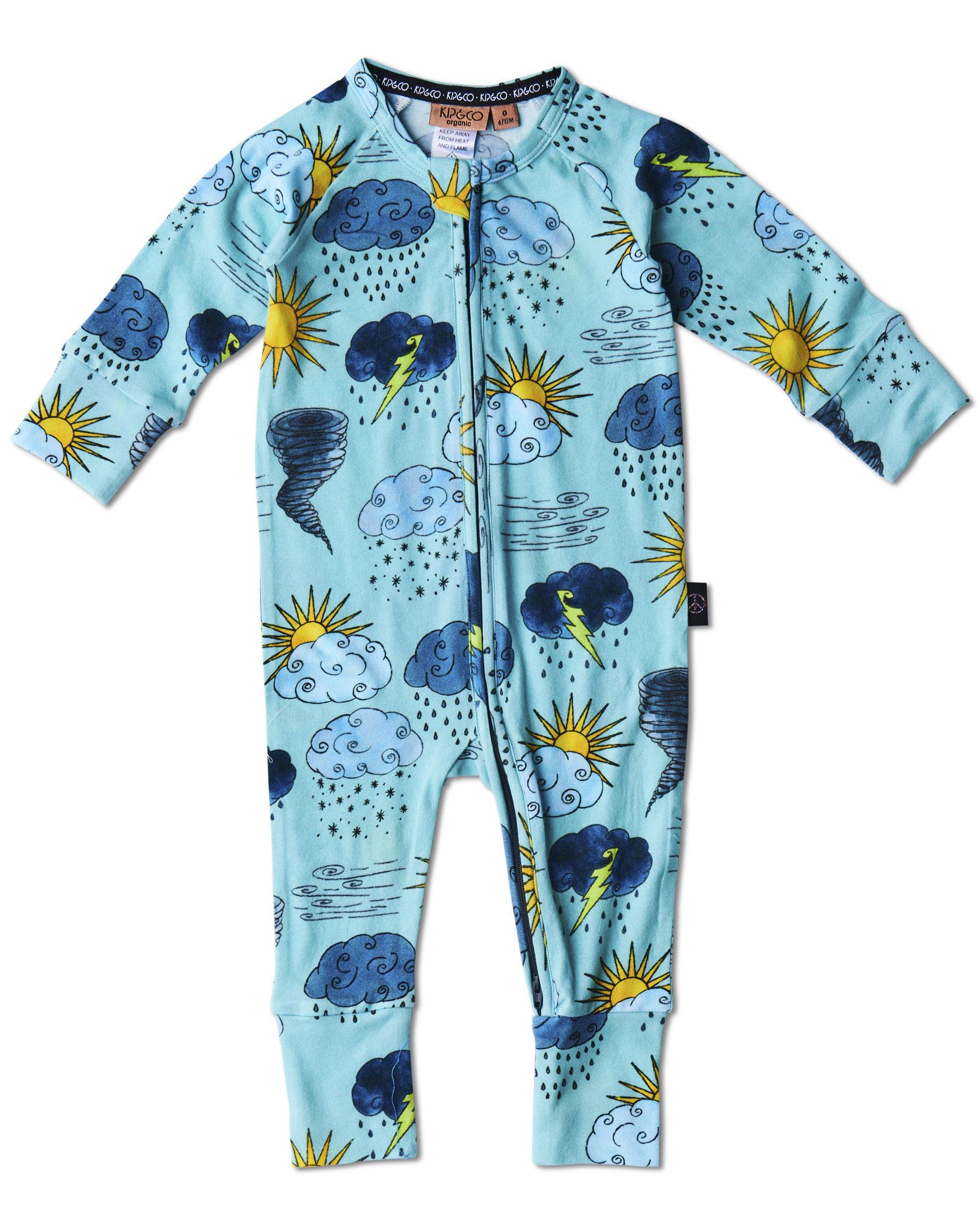 KIP & CO - ORGANIC LONG SLEEVE ZIP ROMPER - WEATHER REPORT