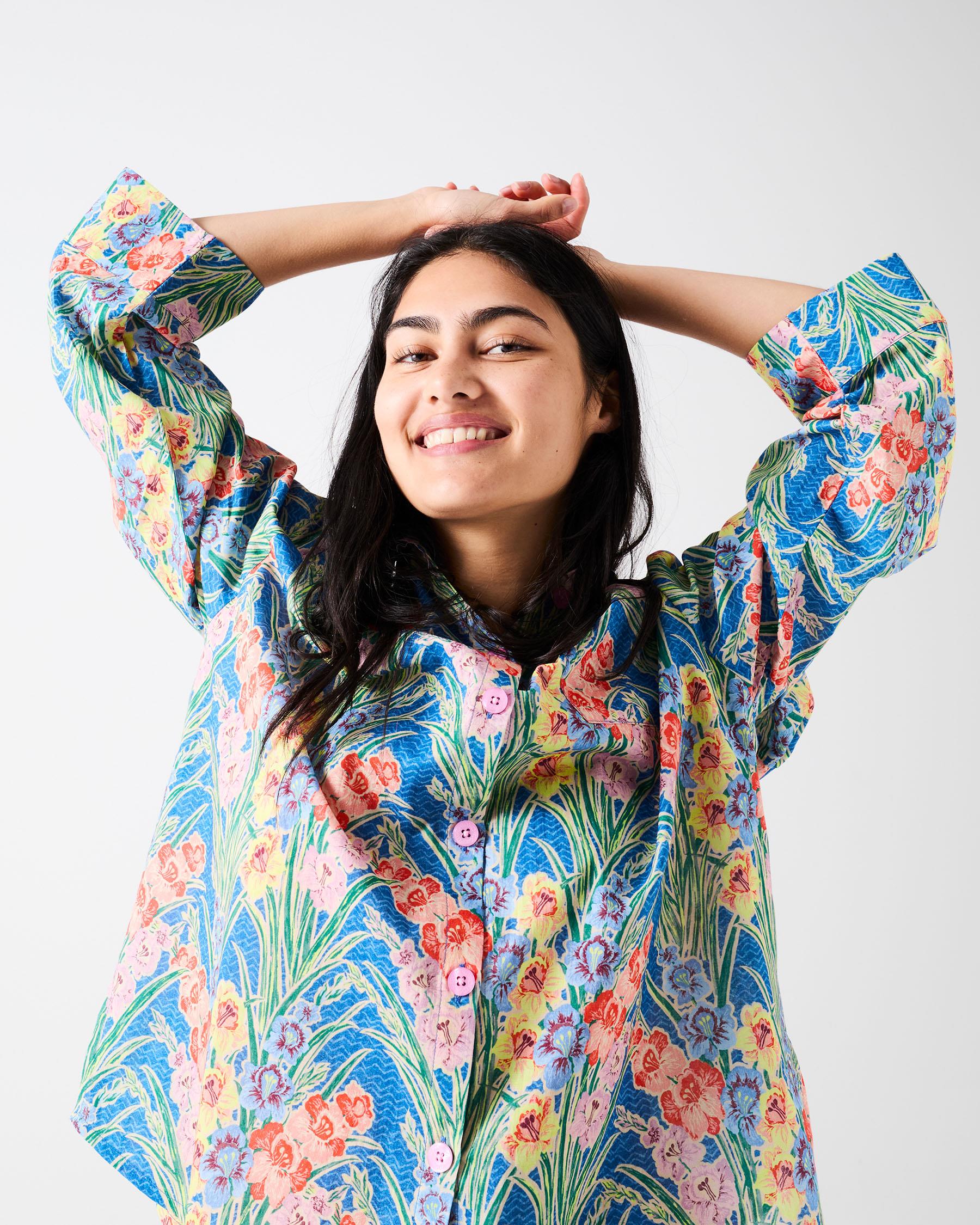 KIP & CO - ANNA SPIRO GLADIOLUS ADULT ORGANIC COTTON LONG SLEEVE SHIRT & PANT PYJAMA SET