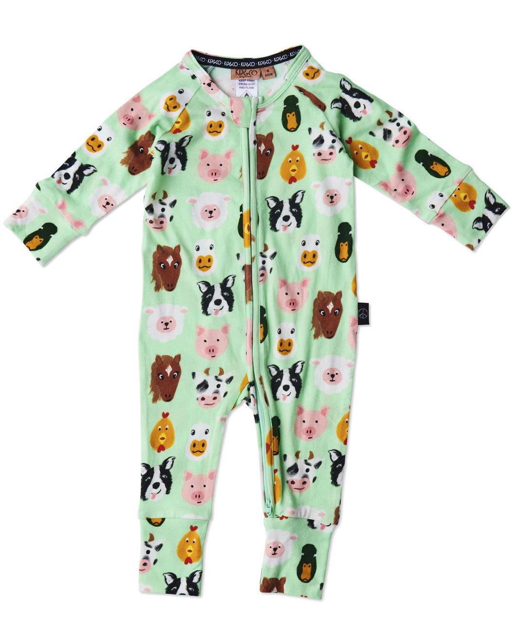 KIP & CO - ORGANIC LONG SLEEVE ZIP ROMPER - FARM FRIENDS