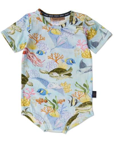 KIP & CO - ORGANIC COTTON SHORT ROMPER - REEF LIFE
