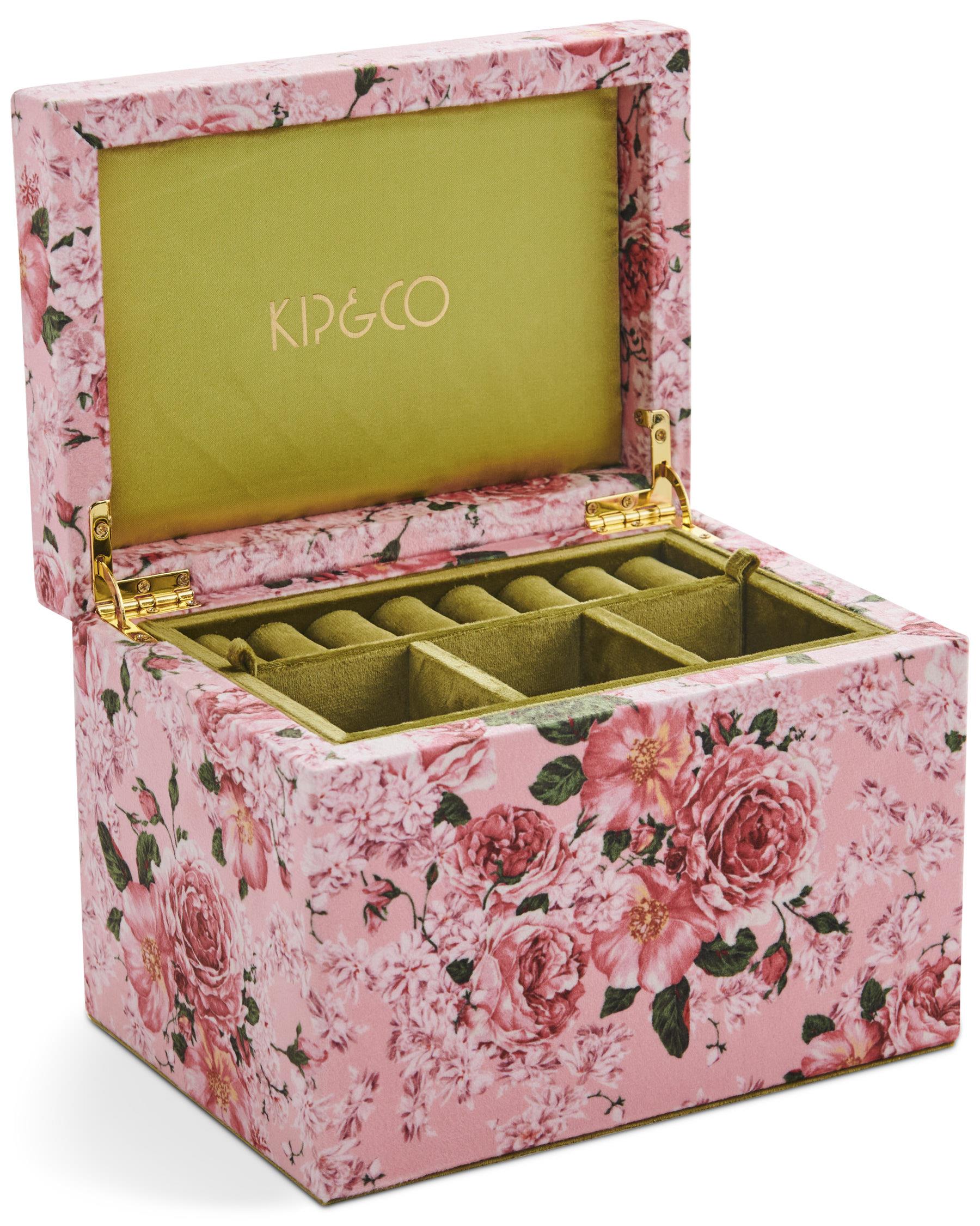 KIP & CO - LARGE VELVET JEWELLERY BOX - ROSE GARDEN
