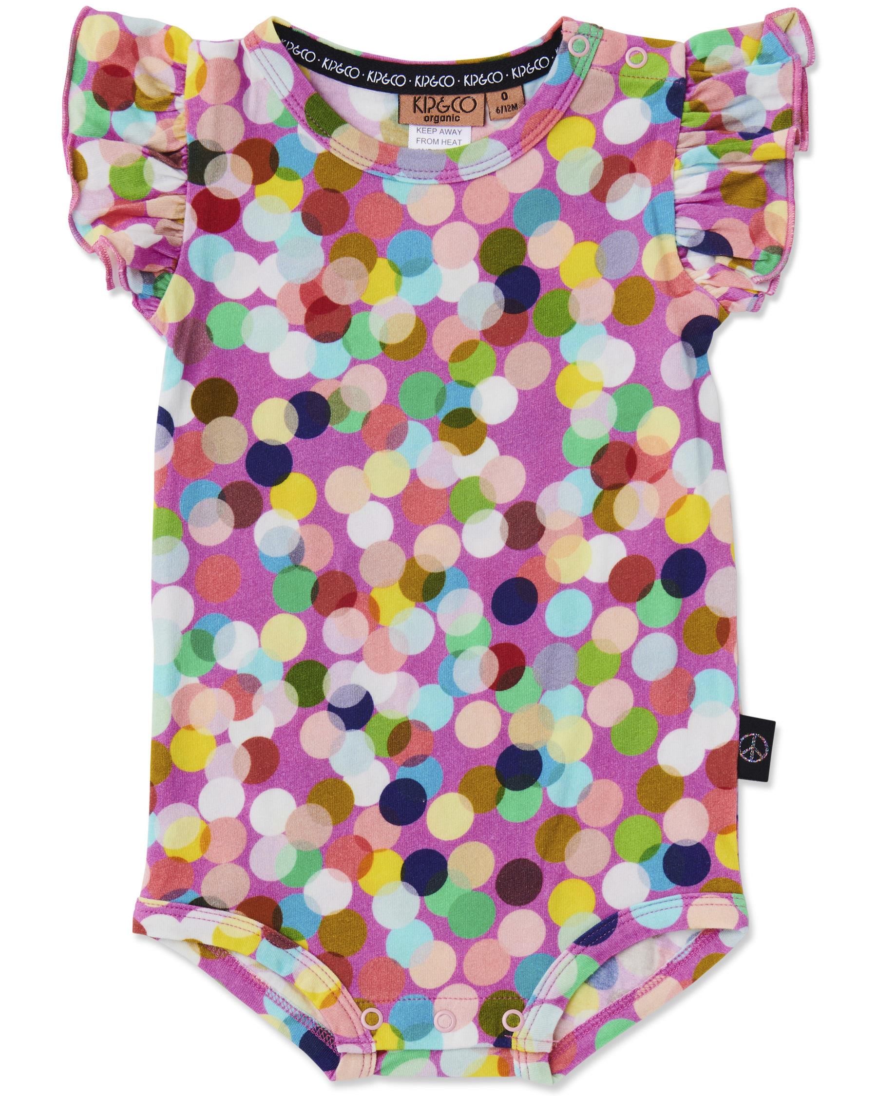 KIP & CO - ORGANIC SHORT SLEEVE FRILL ROMPER - CONFETTI PINK