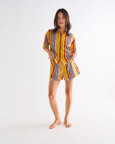 KIP & CO - ADULT ORGANIC COTTON SHORT SLEEVE SHIRT & SHORT PYJAMA SET - CASABLANCA STRIPE