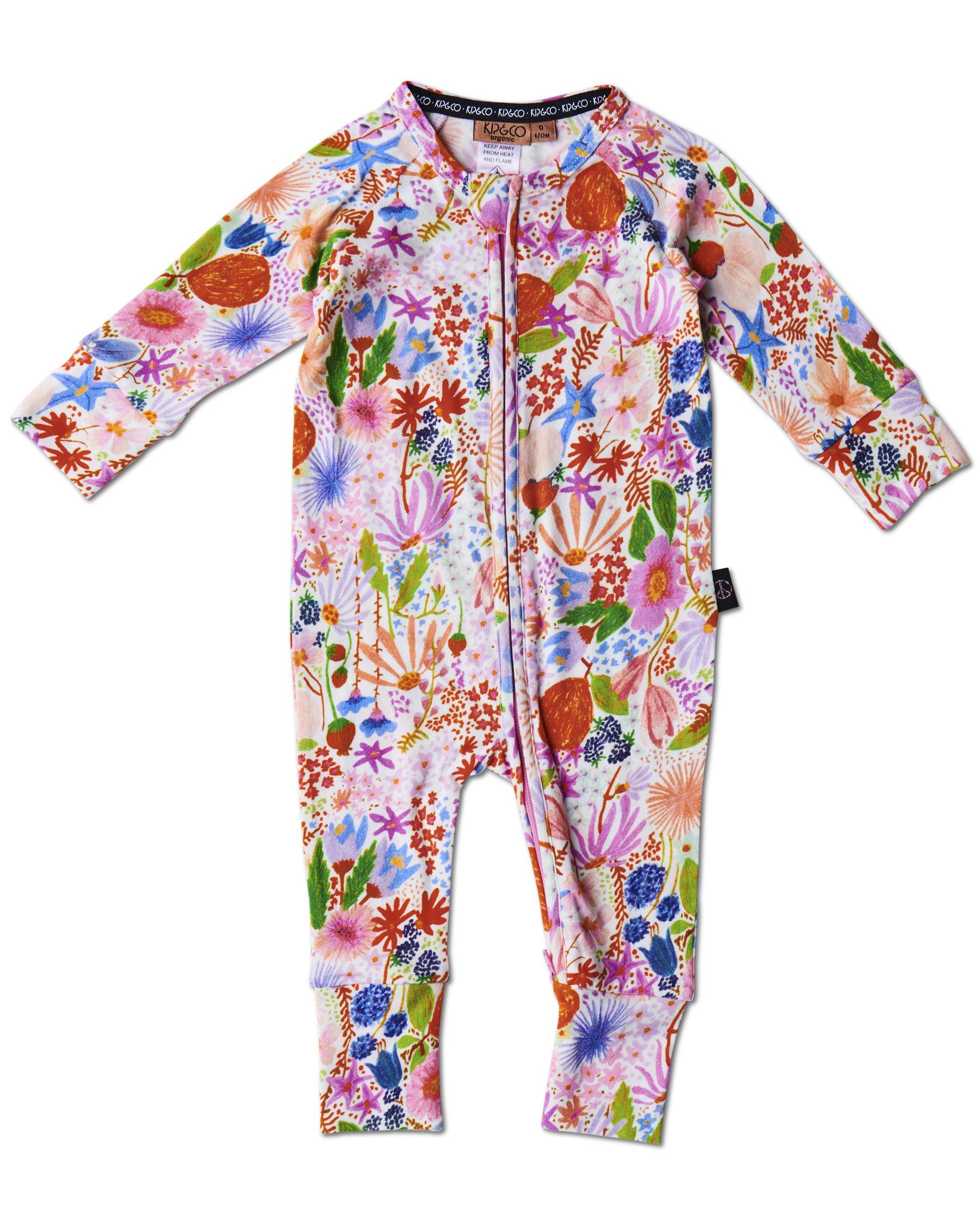 KIP & CO - ORGANIC LONG SLEEVE ZIP ROMPER - MEANDERING MEADOW