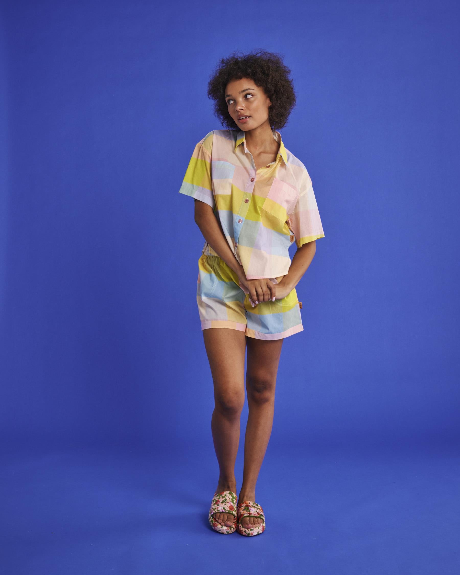 KIP & CO - ORGANIC COTTON SHORT SLEEVE SHIRT & SHORT PYJAMA SET - CORFU TARTAN