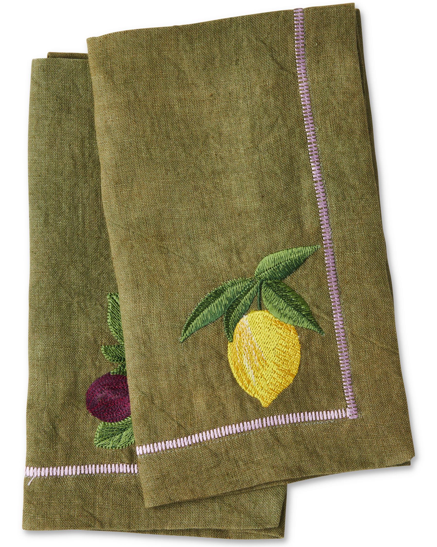 KIP & CO - EMBROIDERED LINEN 4P NAPKIN SET - AUTUMN FRUITS