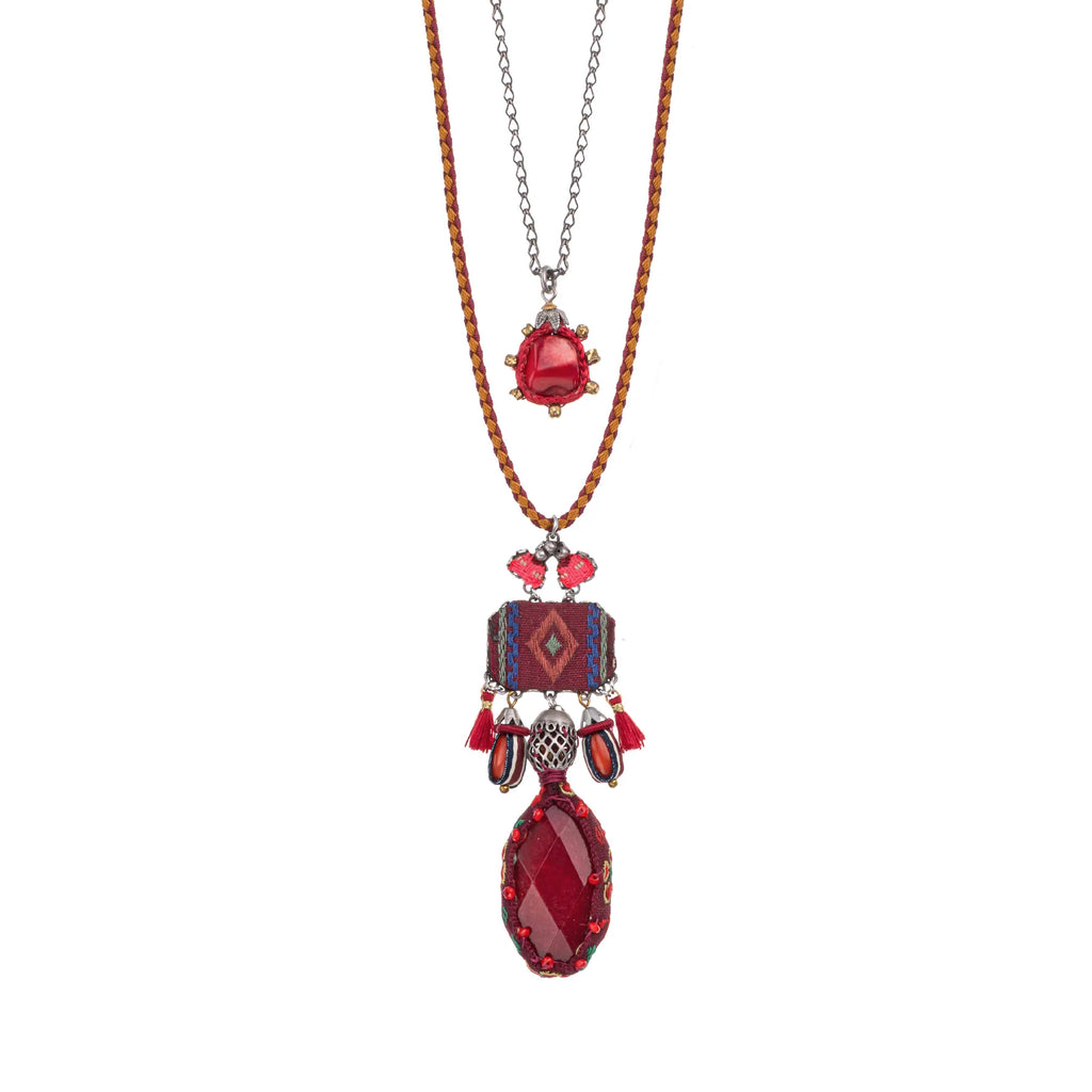 AYALA BAR - CRIMSON FIRE SET - LONG PENDANT NECKLACE - BRASIER