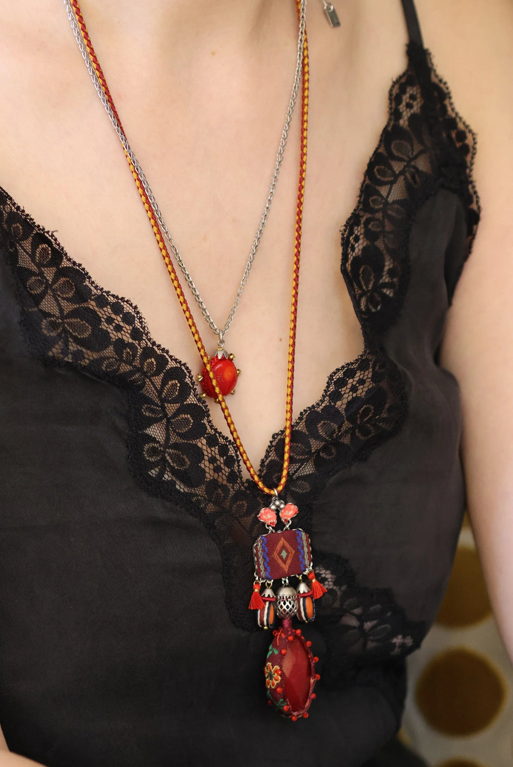 AYALA BAR - CRIMSON FIRE SET - LONG PENDANT NECKLACE - BRASIER