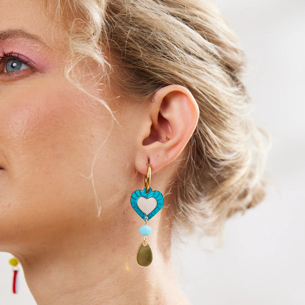 MARTHA JEAN - HEART AND BEAD EARRINGS - RAINBOW