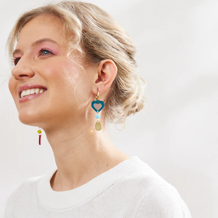 MARTHA JEAN - HEART AND BEAD EARRINGS - RAINBOW