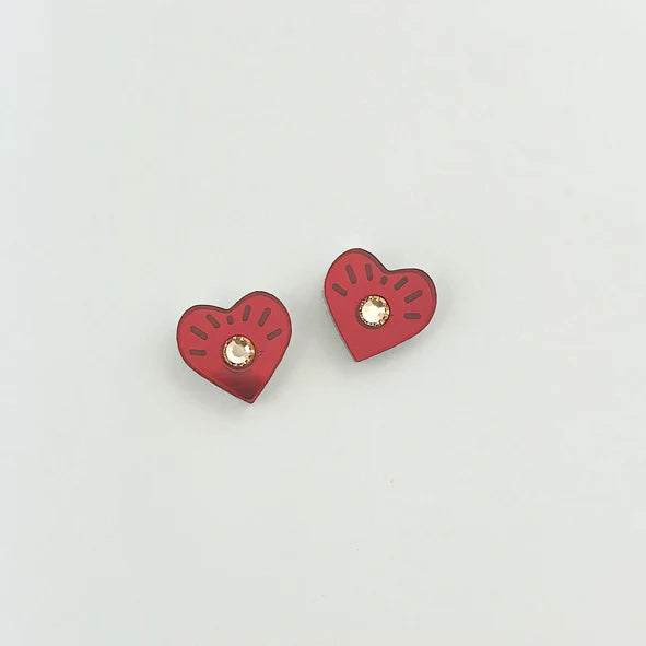 MARTHA JEAN - EYE HEART STUDS - RED / ROSE