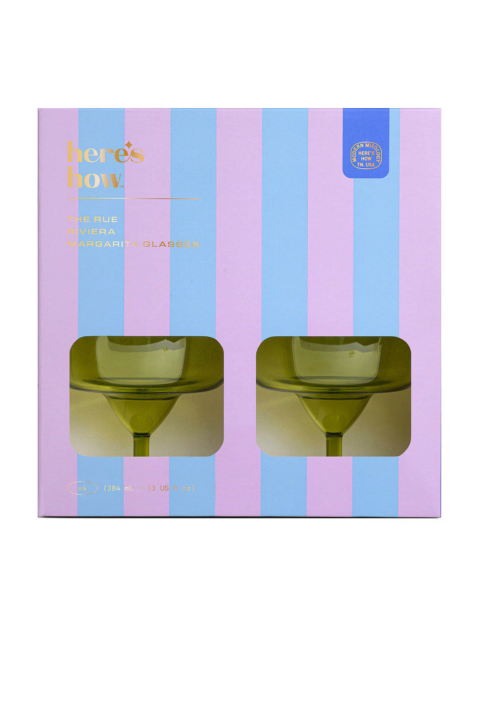 HERE'S HOW - THE RUE MARGARITA ACRYLIC GLASS SET OF 4 - OLIVE