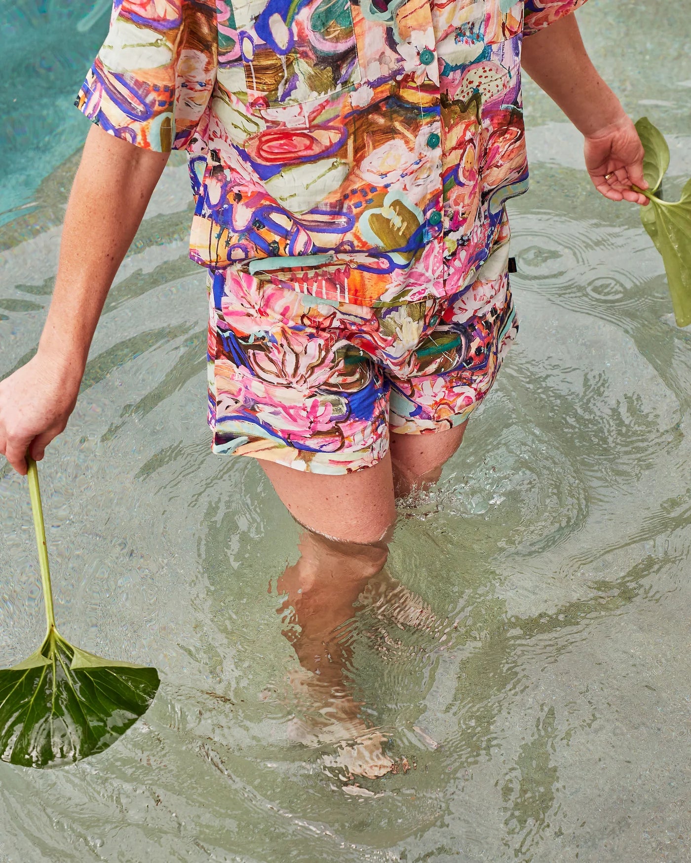 KIP & CO X KEZZ BRETT - WATERLILY WATERWAY SHORT SLEEVE SHIRT & SHORT PYJAMA SET