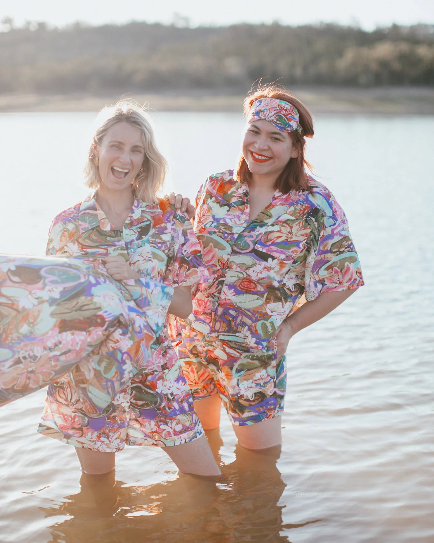 KIP & CO X KEZZ BRETT - WATERLILY WATERWAY SHORT SLEEVE SHIRT & SHORT PYJAMA SET