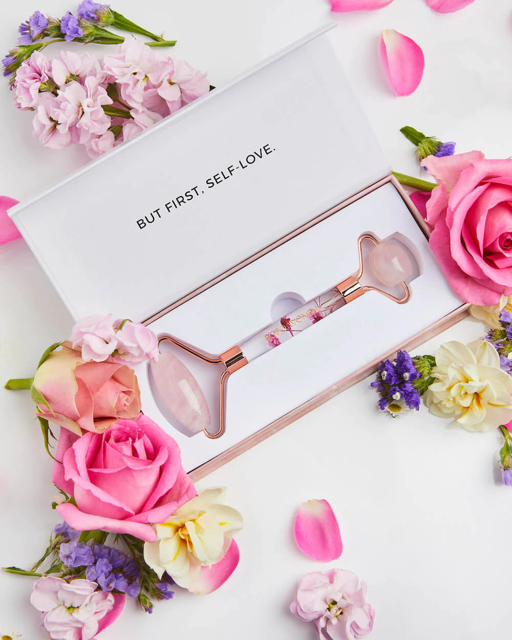 BOPO WOMEN - FACIAL ROLLER - FLORAL ROSE QUARTZ