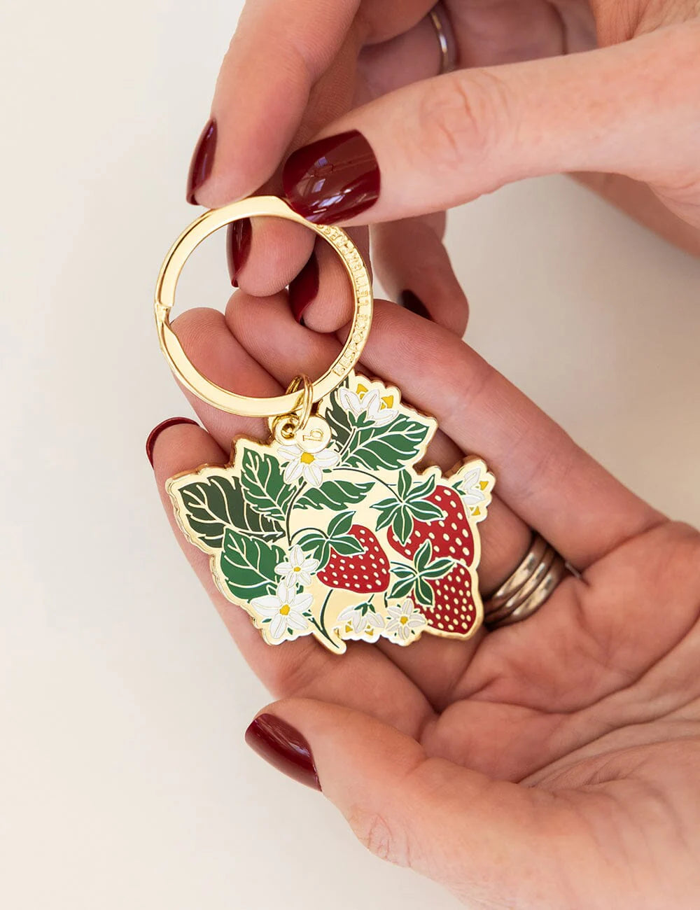 BESPOKE LETTERPRESS - ENAMEL KEYRING - STRAWBERRIES