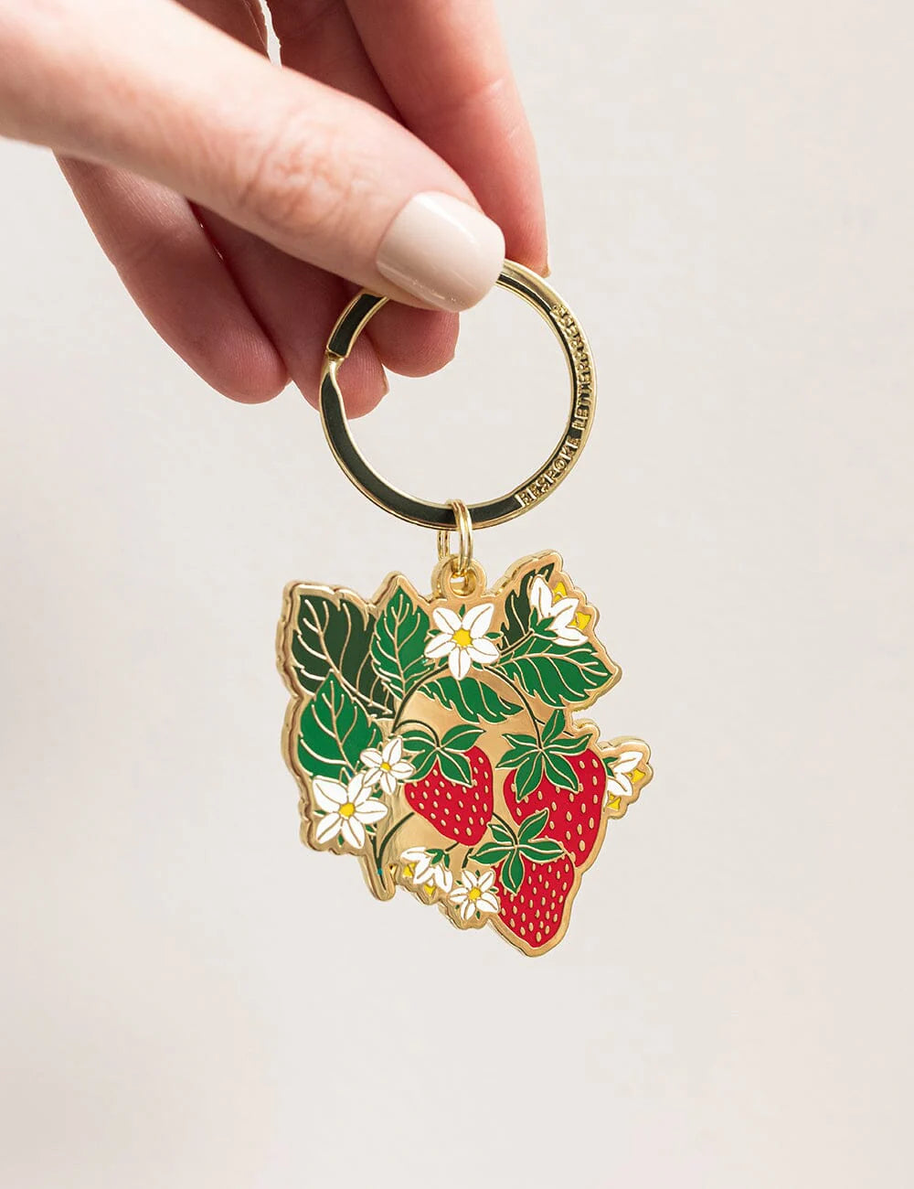 BESPOKE LETTERPRESS - ENAMEL KEYRING - STRAWBERRIES