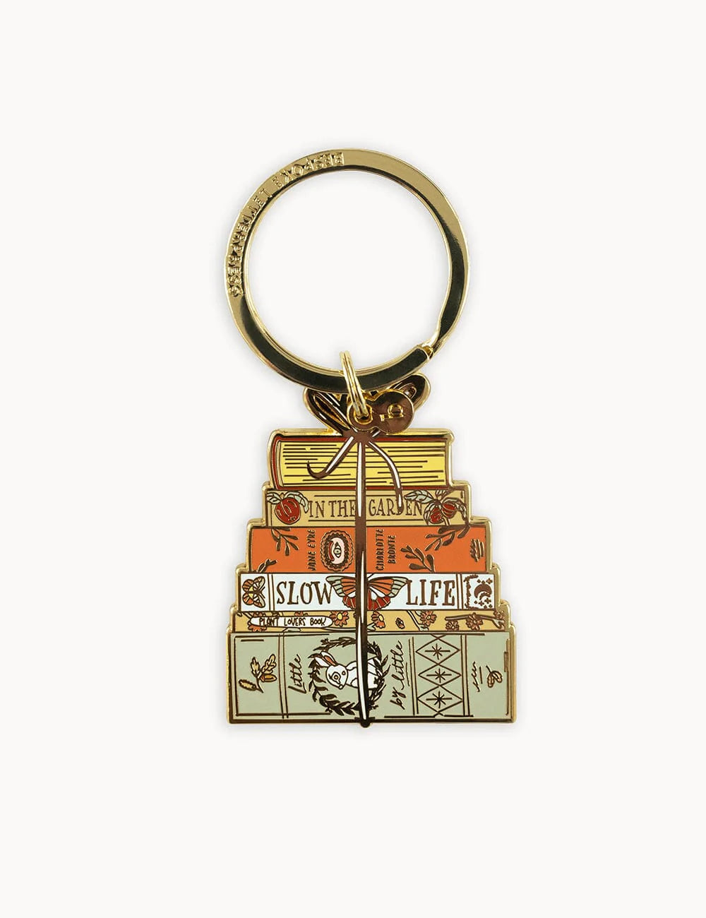 BESPOKE LETTERPRESS - ENAMEL KEYRING - BOOK STACK