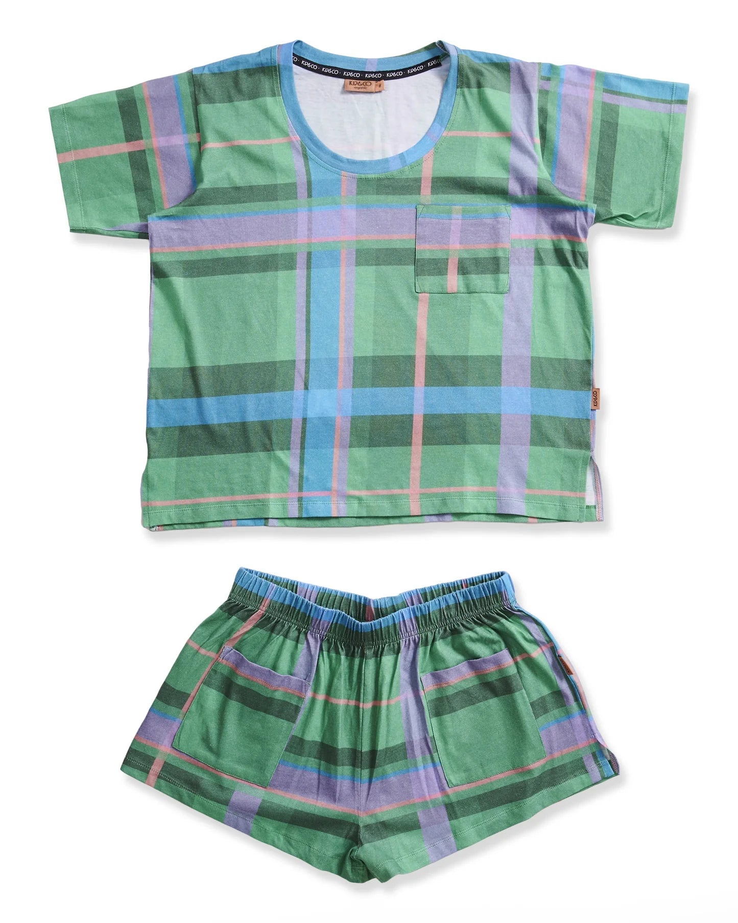 KIP & CO - ORGANIC COTTON SHORT SLEEVE T-SHIRT & SHORTS PYJAMA SET - JEWEL OF THE NILE TARTAN