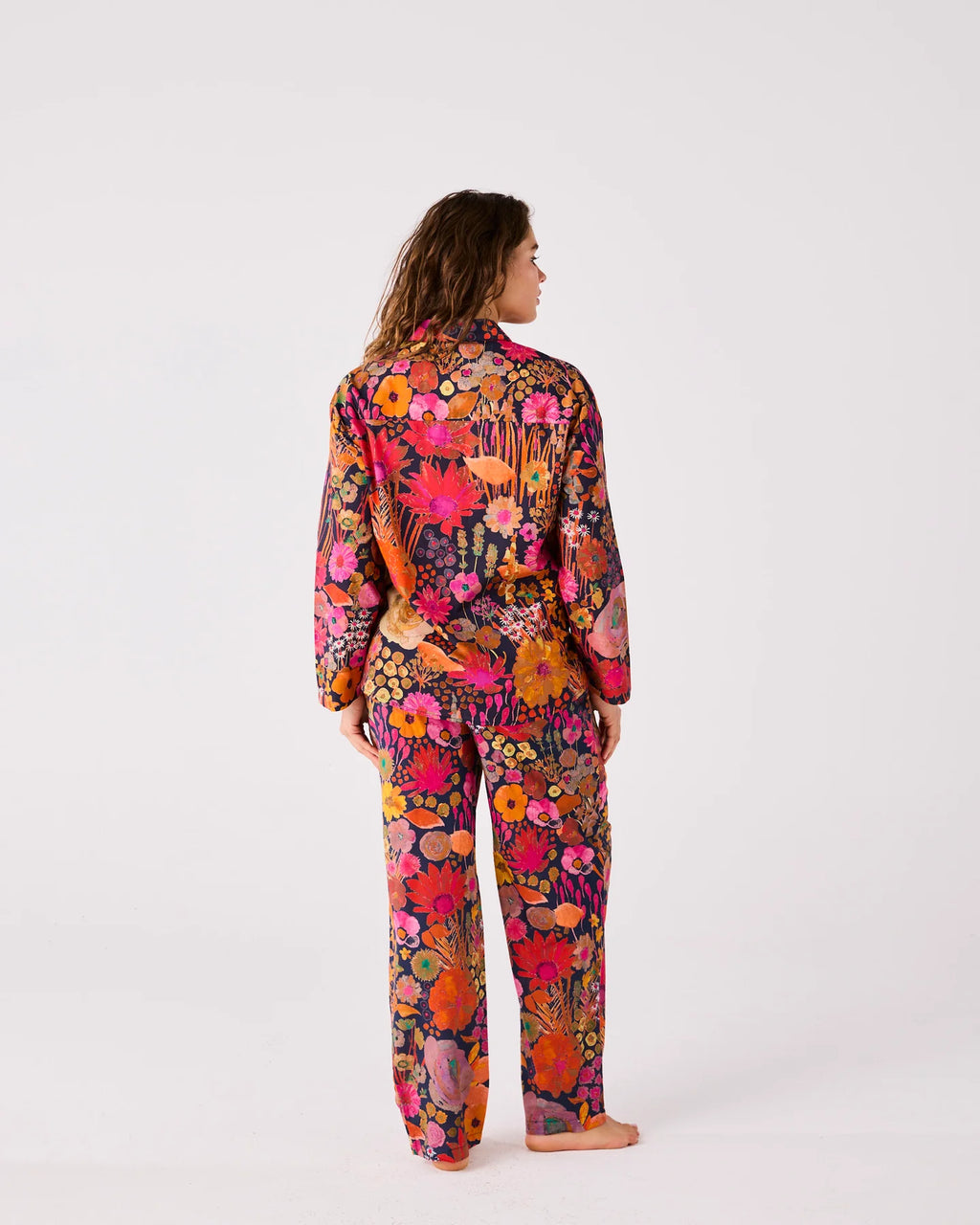 KIP & CO - ADULT ORGANIC COTTON LONG SLEEVE SHIRT & PANT PYJAMA SET - FIELD OF DREAMS NAVY