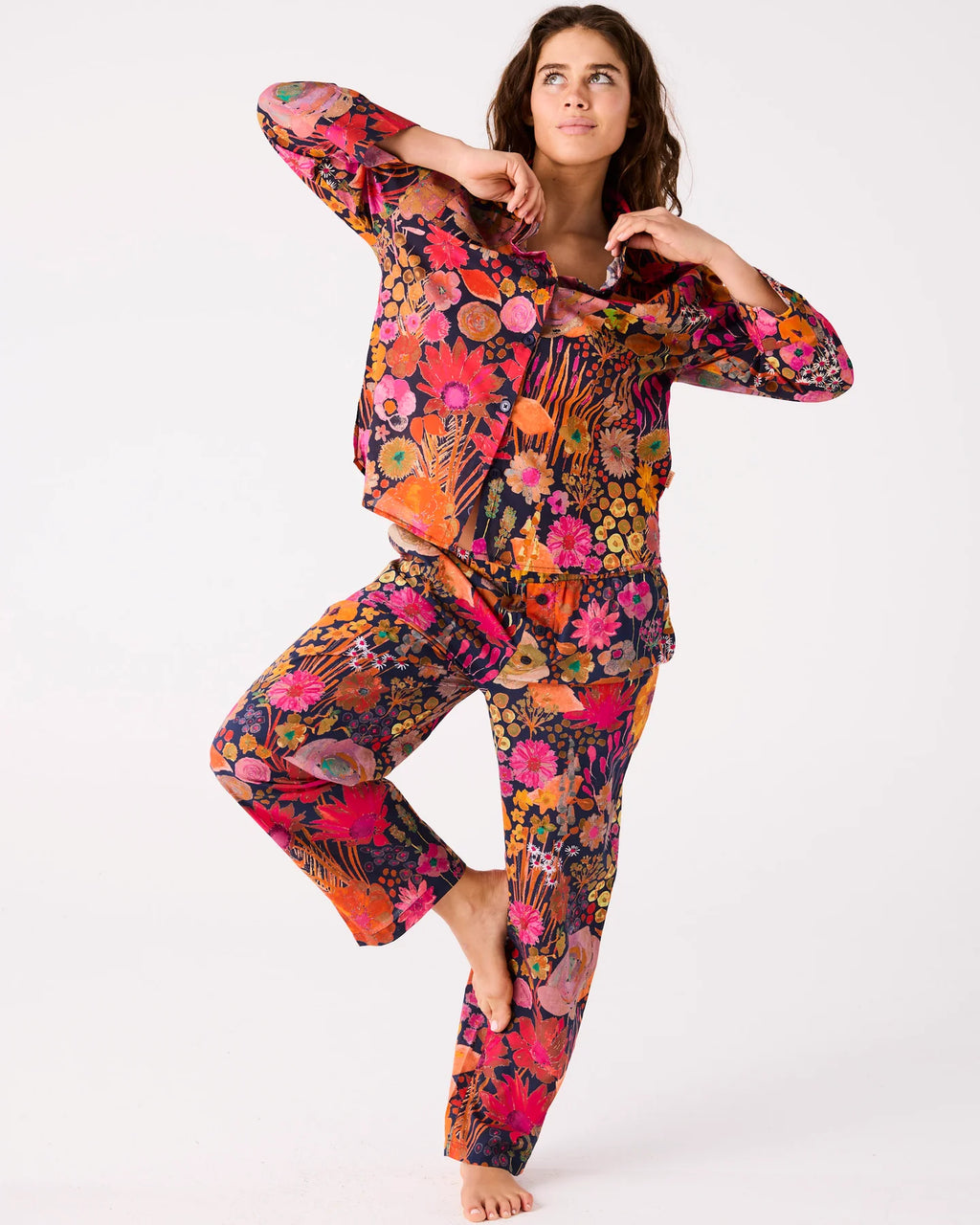 KIP & CO - ADULT ORGANIC COTTON LONG SLEEVE SHIRT & PANT PYJAMA SET - FIELD OF DREAMS NAVY