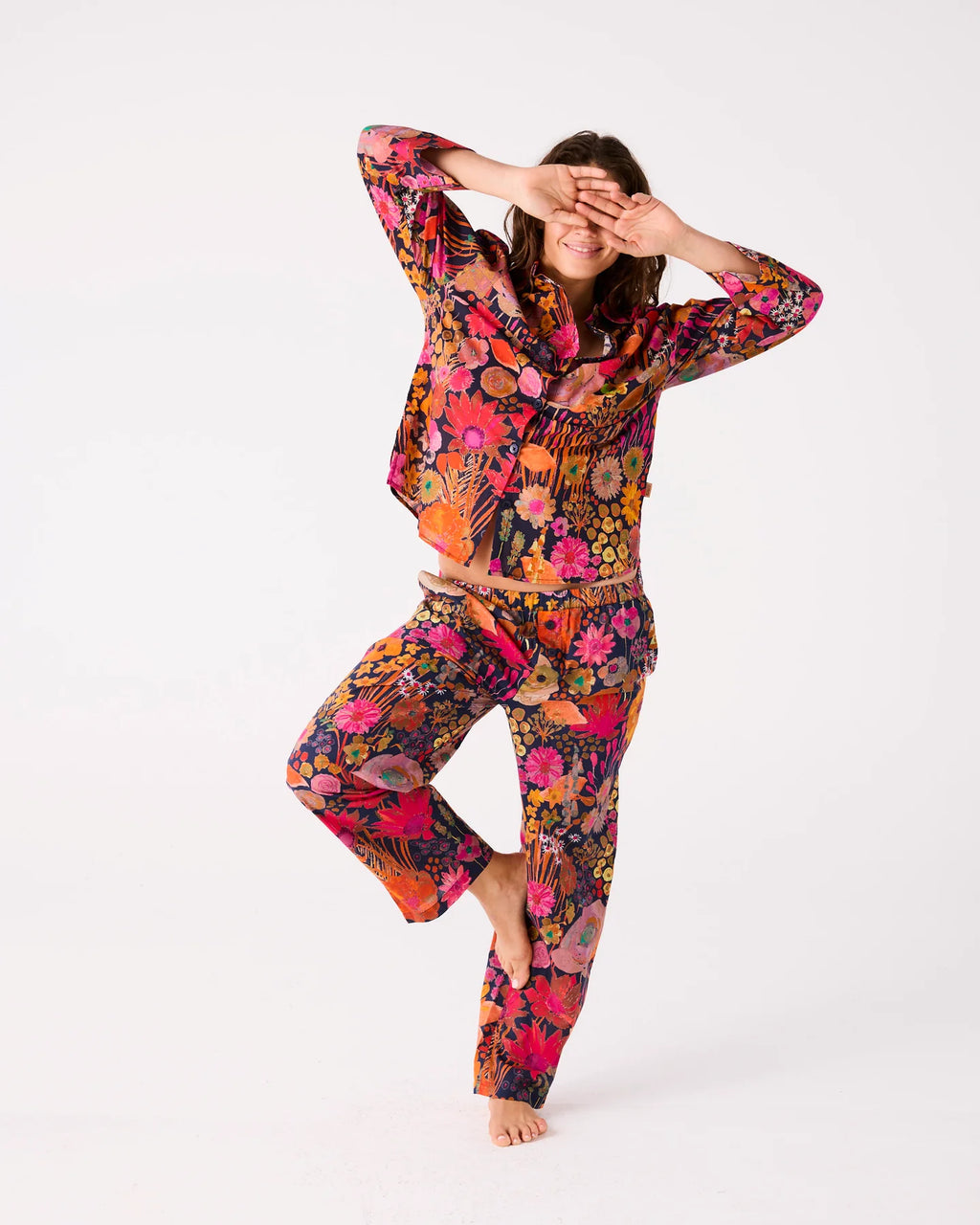 KIP & CO - ADULT ORGANIC COTTON LONG SLEEVE SHIRT & PANT PYJAMA SET - FIELD OF DREAMS NAVY