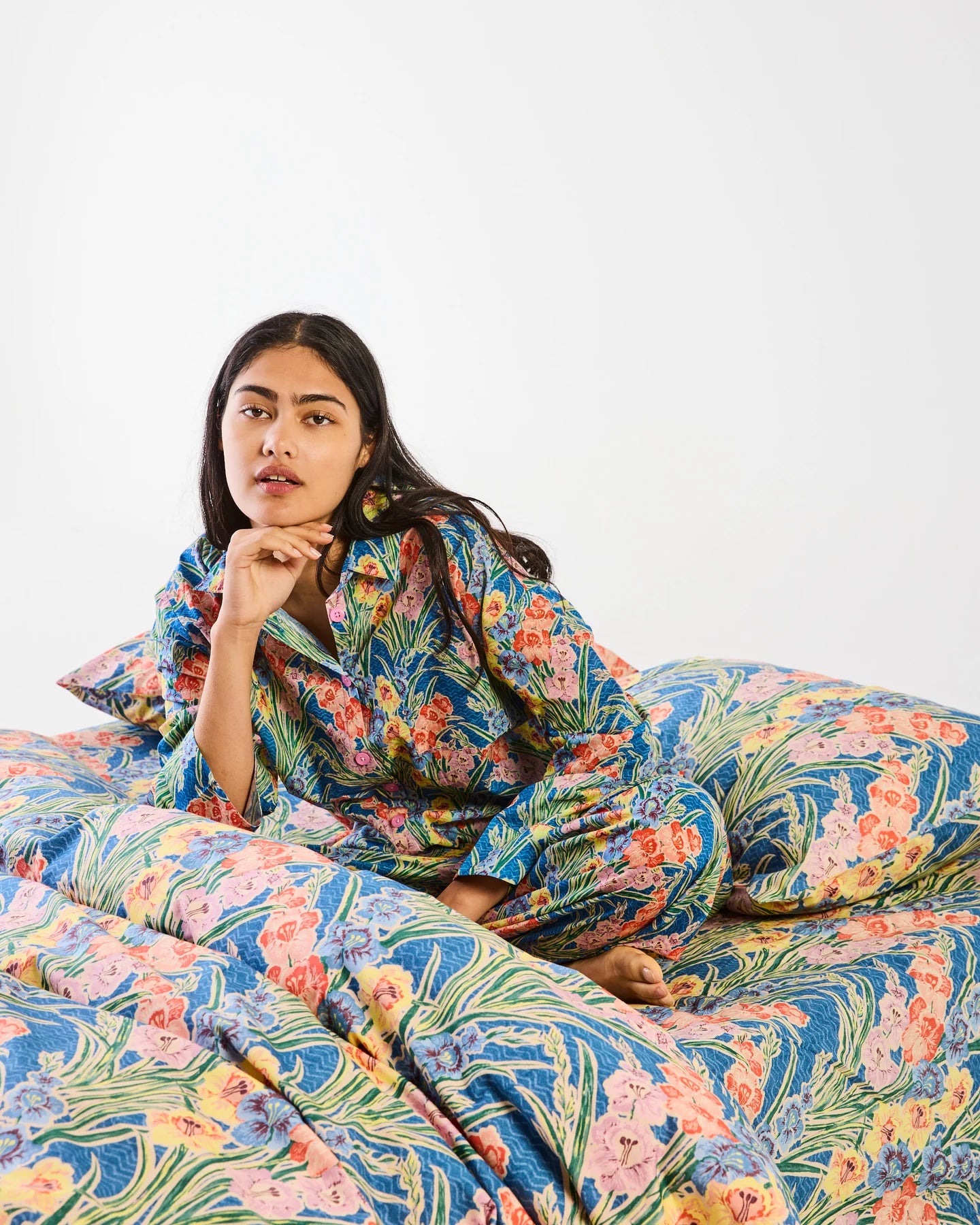KIP & CO x ANNA SPIRO - ORGANIC COTTON FLAT QUEEN SHEET - GLADIOLUS