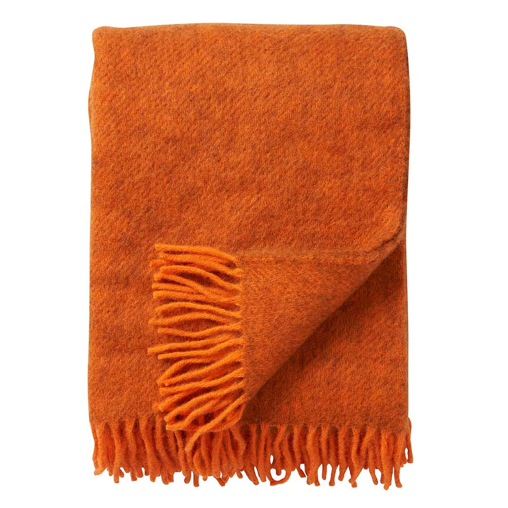 KLIPPAN - GOTLAND CHECK WOOL BLANKET - ORANGE