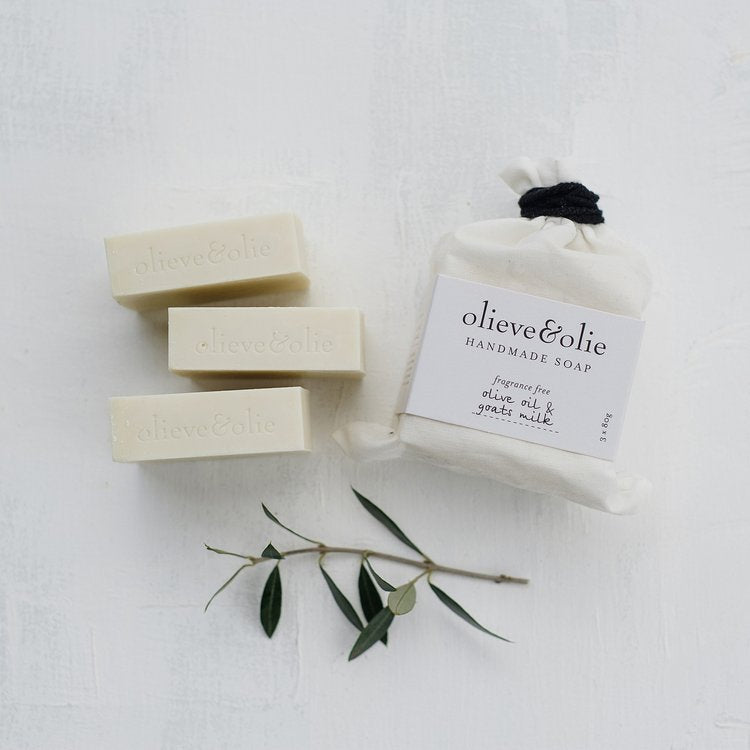 OLIEVE & OLIE - GOATS MILK HANDMADE BAR SOAP (FRAGRANCE FREE) - 3 PACK