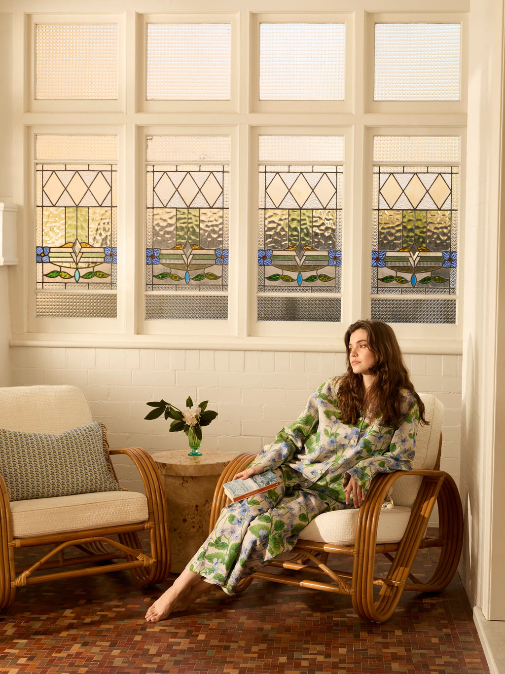 BONNIE & NEIL - FLORAL LINEN PYJAMA SET - LILAS BLUE