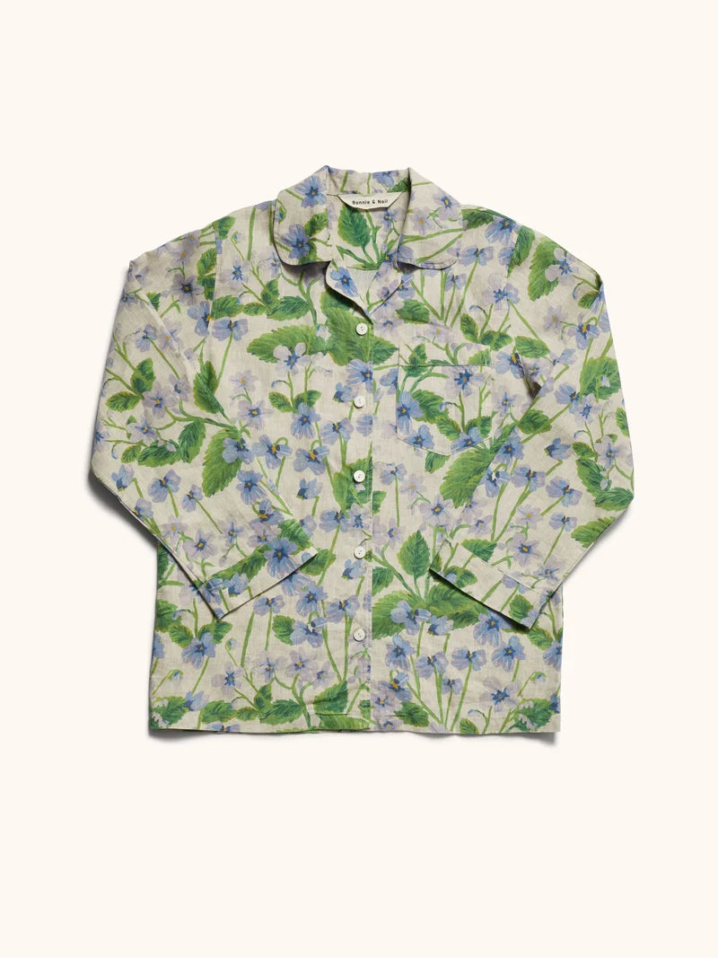 BONNIE & NEIL - FLORAL LINEN PYJAMA SET - LILAS BLUE