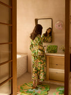 BONNIE & NEIL - FLORAL LINEN ROBE - OLIVE GREEN