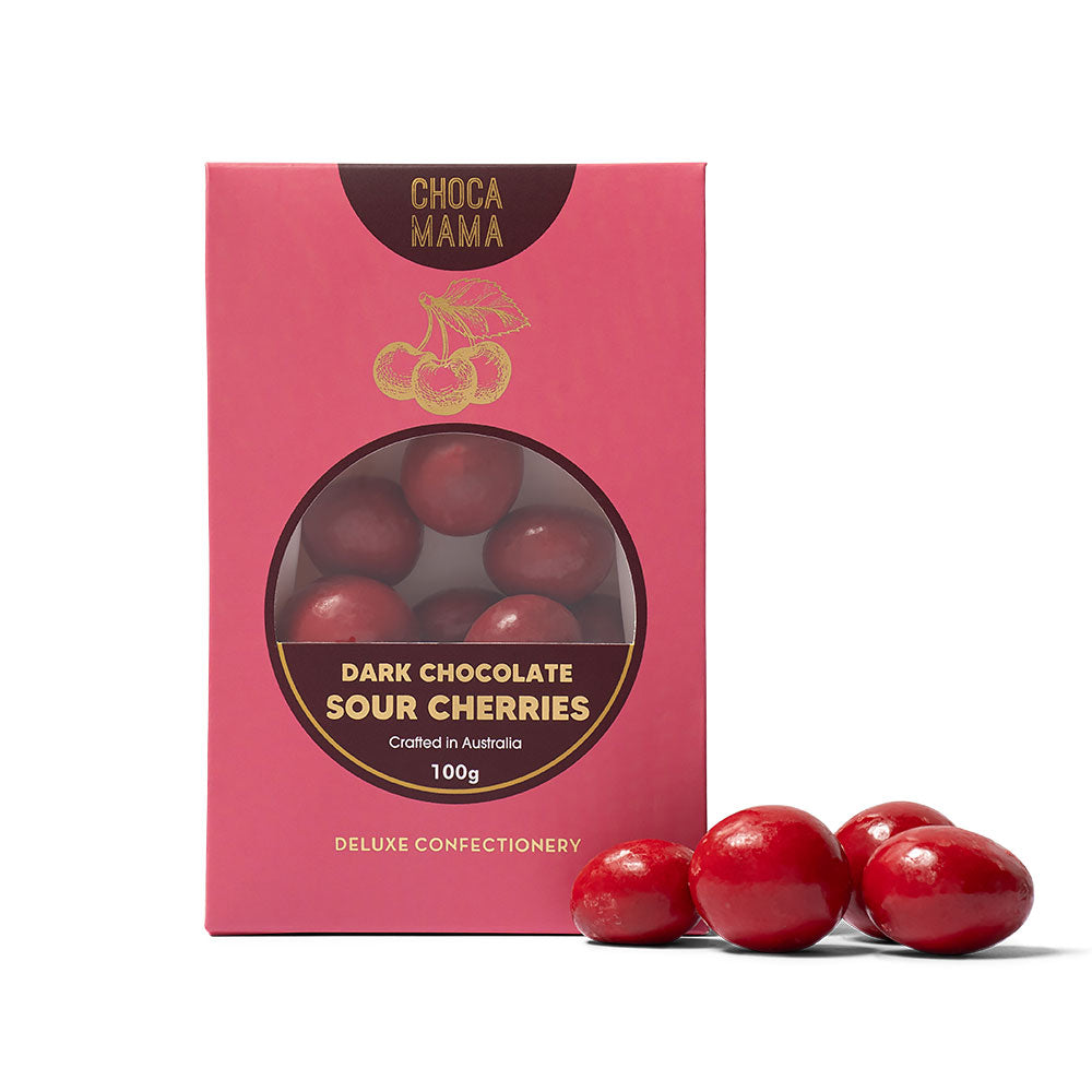 CHOCAMAMA - DARK CHOCOLATE SOUR CHERRIES 100G