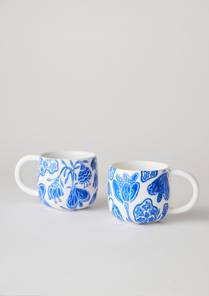 ANGUS & CELESTE - SUNNY DAY MUGS TWO SET - COBALT GARDEN