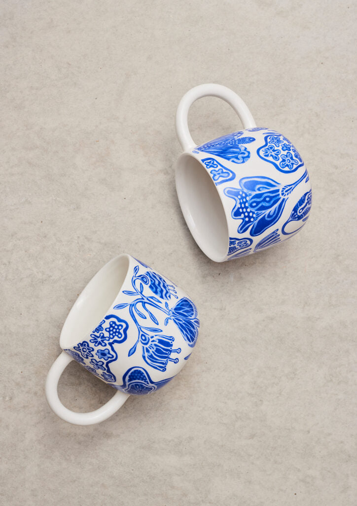 ANGUS & CELESTE - SUNNY DAY MUGS TWO SET - COBALT GARDEN