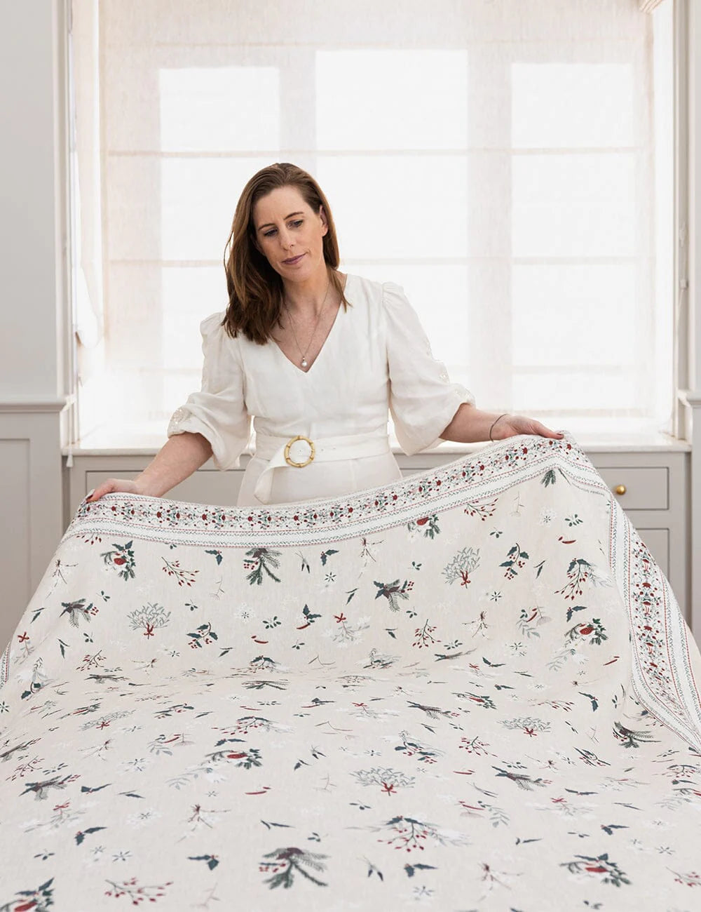 BESPOKE LETTERPRESS - 100% LINEN TABLECLOTH - HEIRLOOM CHRISTMAS HOLLY