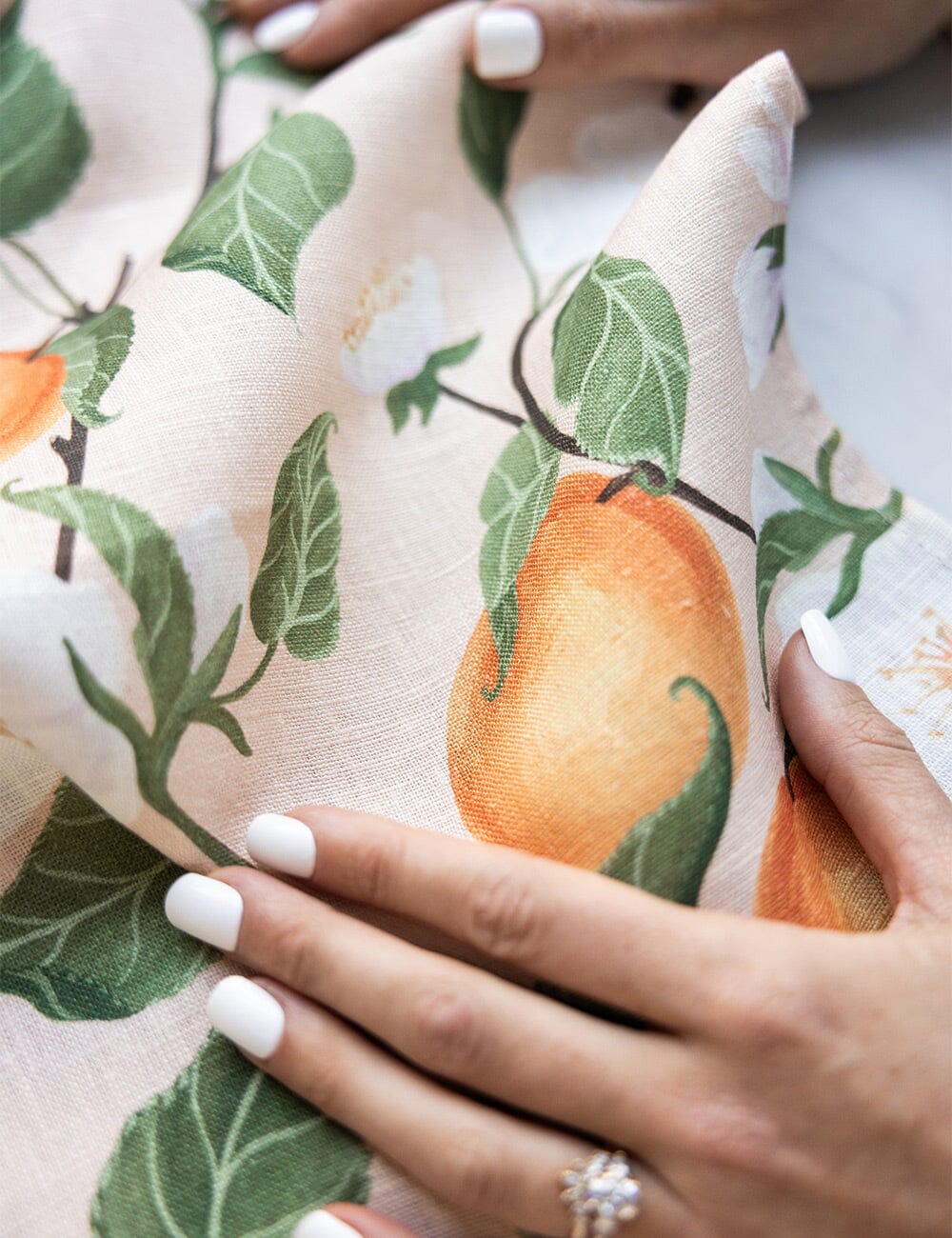 BESPOKE LETTERPRESS - PEACHES 100% LINEN TEA TOWEL