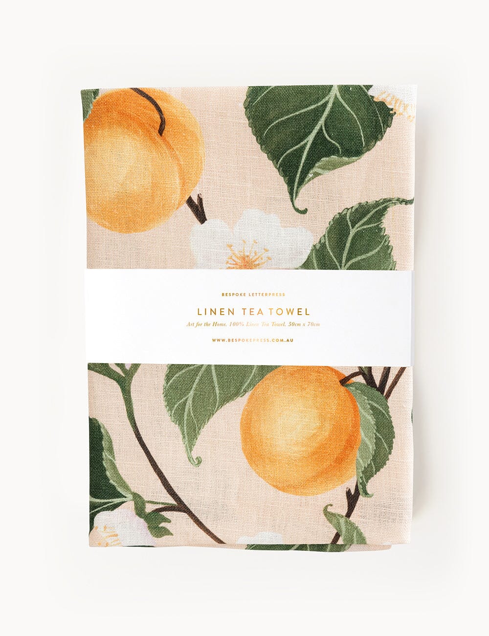BESPOKE LETTERPRESS - PEACHES 100% LINEN TEA TOWEL