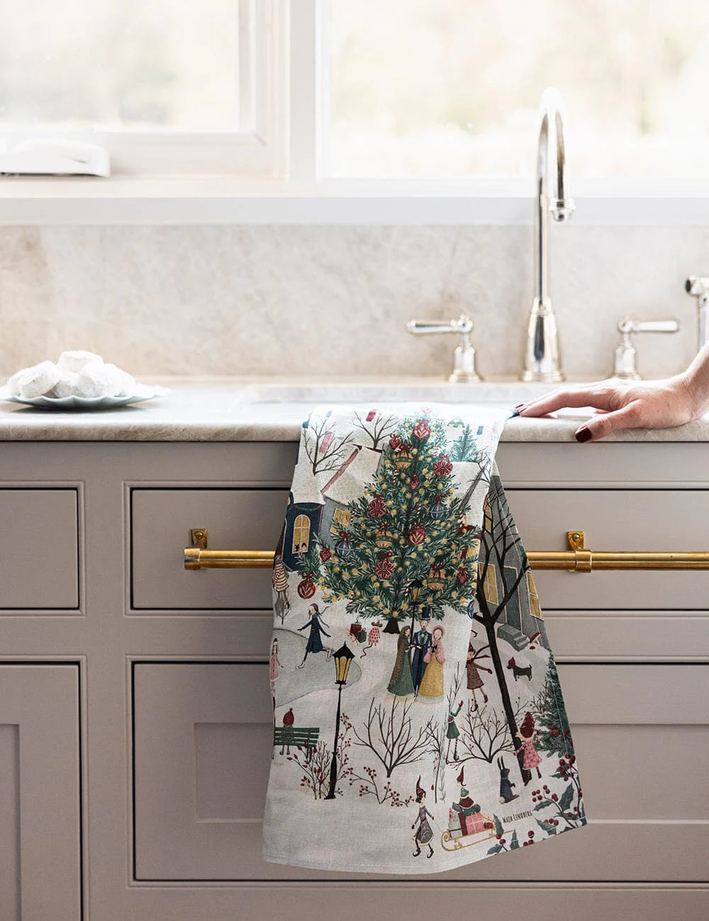 BESPOKE LETTERPRESS - 100% LINEN TEA TOWEL - THE CHRISTMAS VILLAGE