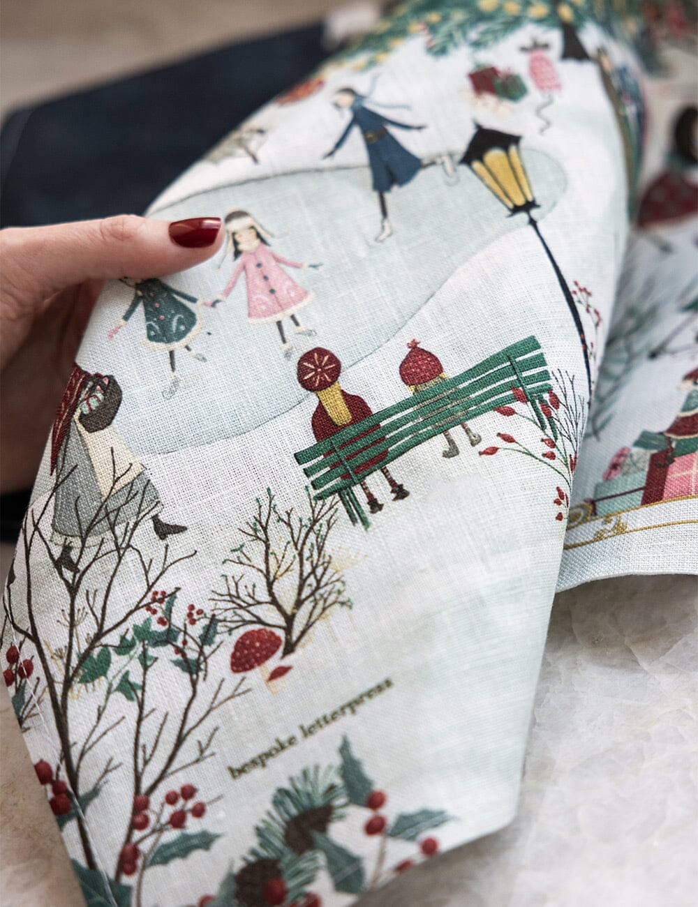 BESPOKE LETTERPRESS - 100% LINEN TEA TOWEL - THE CHRISTMAS VILLAGE