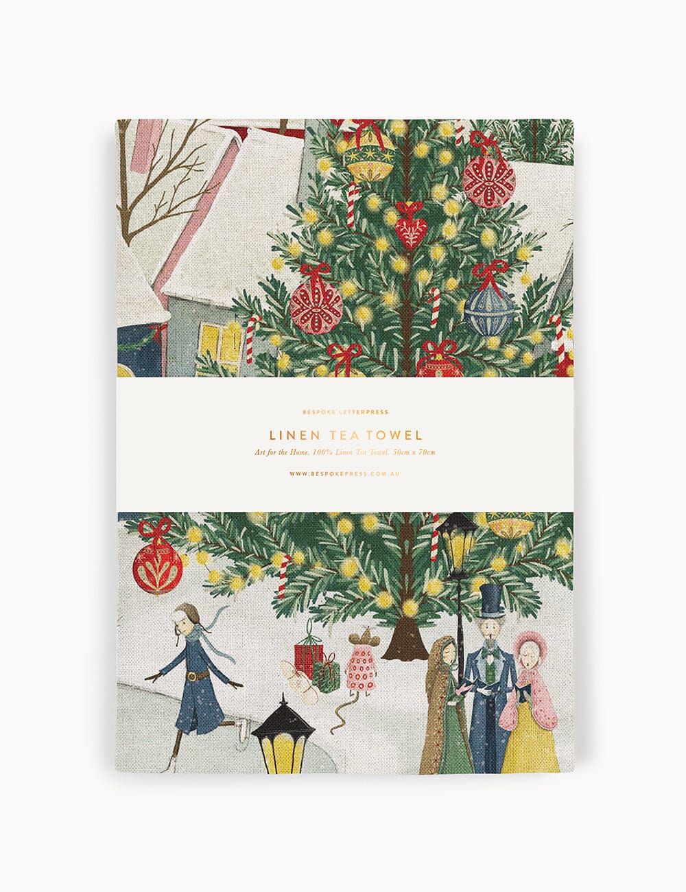 BESPOKE LETTERPRESS - 100% LINEN TEA TOWEL - THE CHRISTMAS VILLAGE