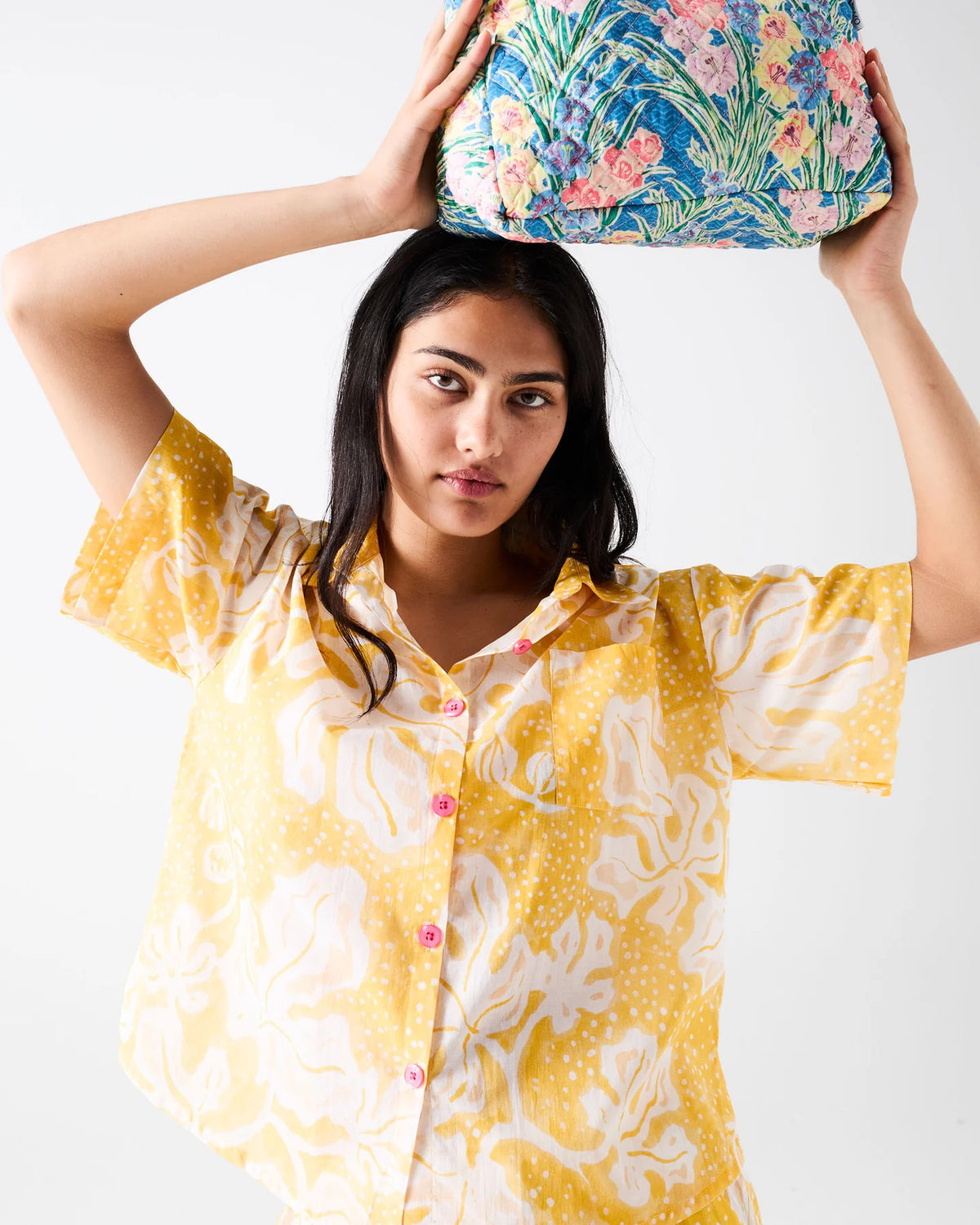 KIP & CO X ANNA SPIRO - ADULT ORGANIC COTTON SHORT SLEEVE SHIRT & PANT PYJAMA SET - ELSTERNWIG FIG