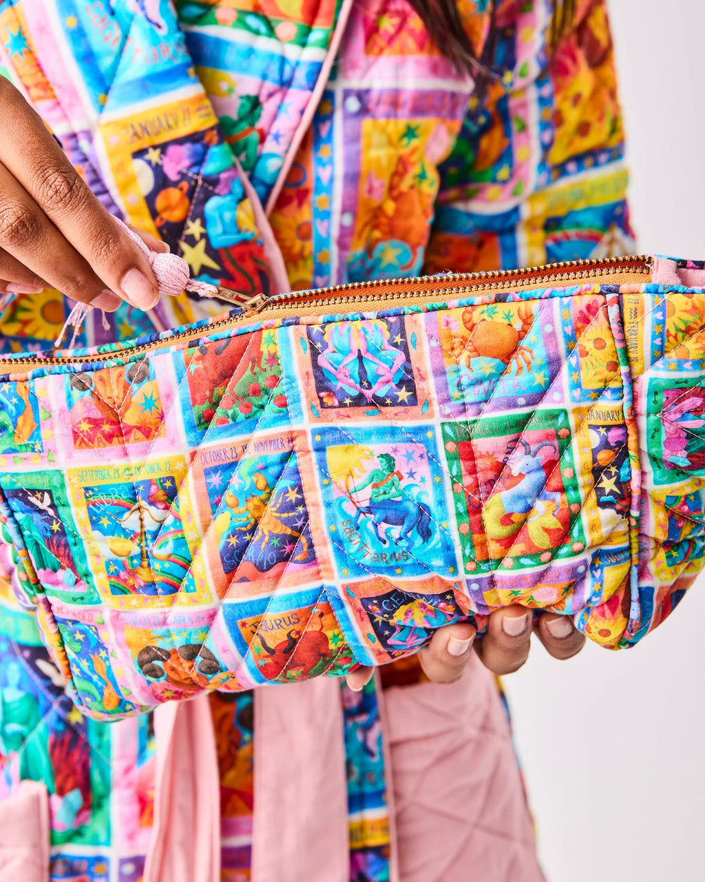 KIP & CO - QUILTED COTTON TOILETRY BAG - ZODIAC