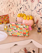 KIP & CO - QUILTED COTTON TOILETRY PURSE - POPPING FLOWERS PEACH