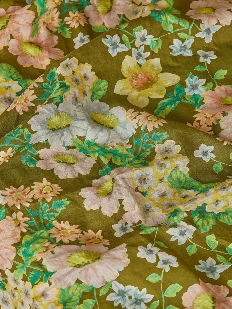 BONNIE & NEIL - FLORAL LINEN ROBE - OLIVE GREEN