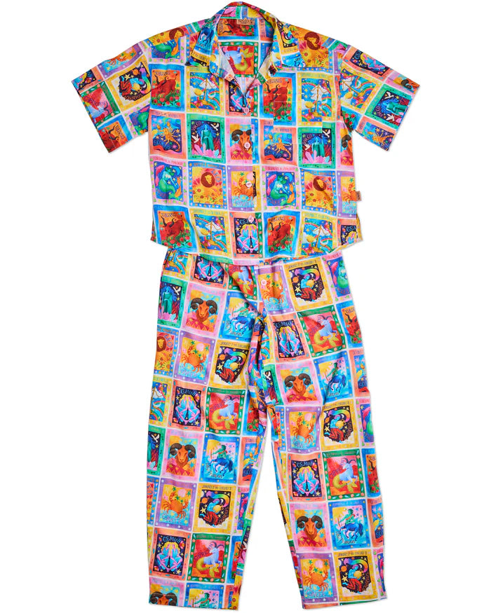 KIP & CO - ADULT ORGANIC COTTON SHORT SLEEVE SHIRT & PANT PYJAMA SET - ZODIAC