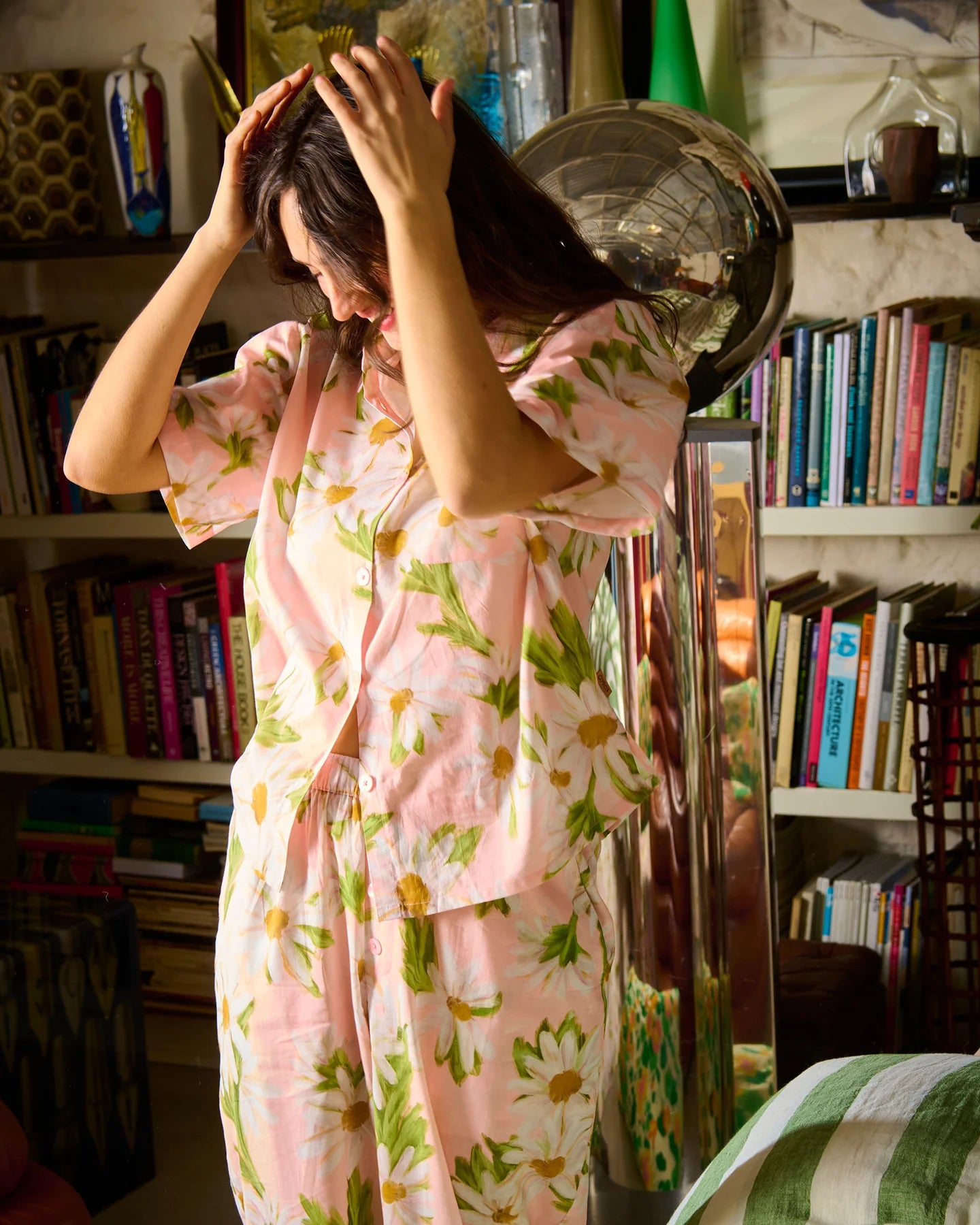 KIP & CO - ADULT ORGANIC COTTON SHORT SLEEVE SHIRT & PANT PYJAMA SET - SWEET DAISY