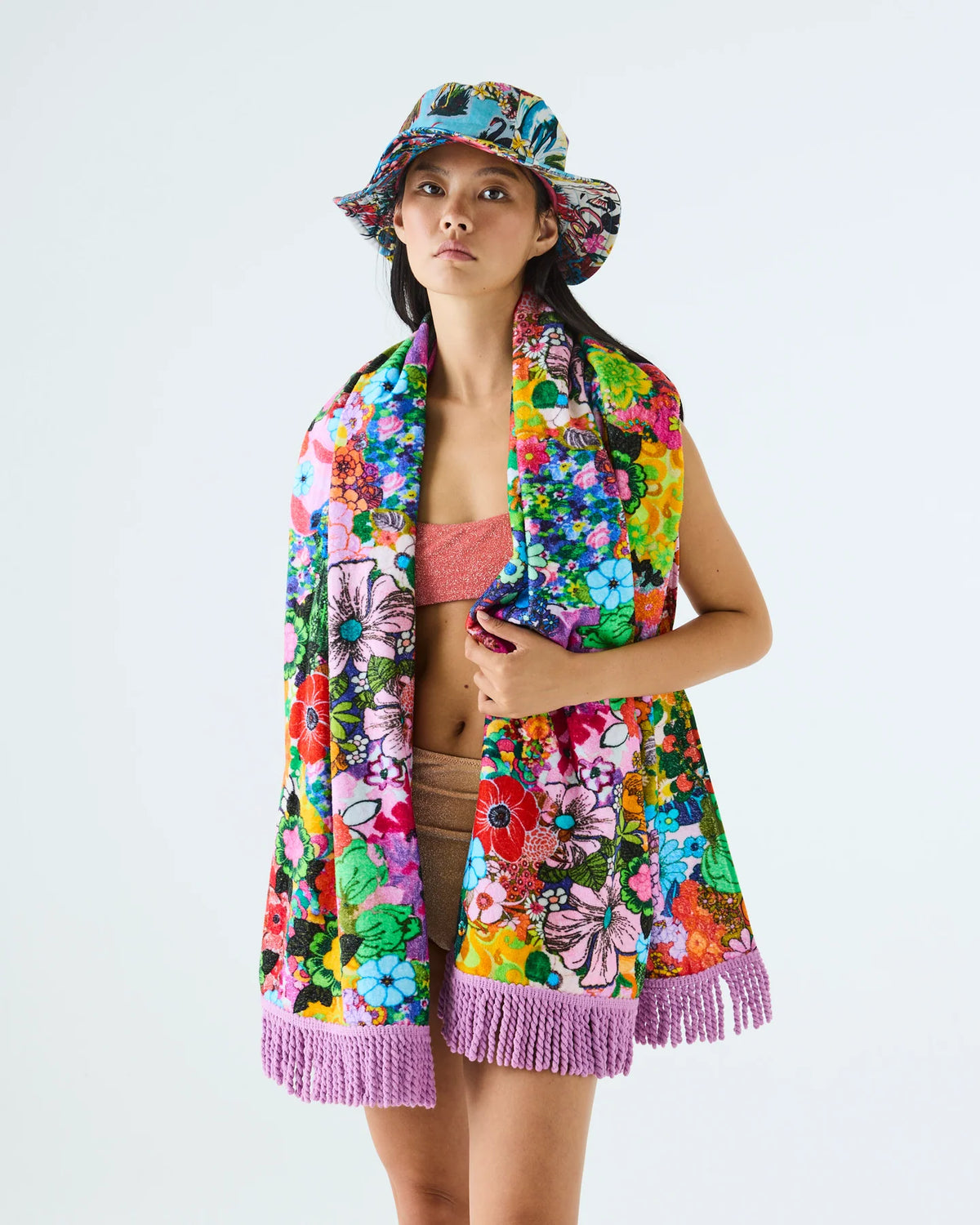 KIP & CO X ROMANCE WAS BORN - PRINTED TERRY BEACH TOWEL - FLOWER POWER PINK