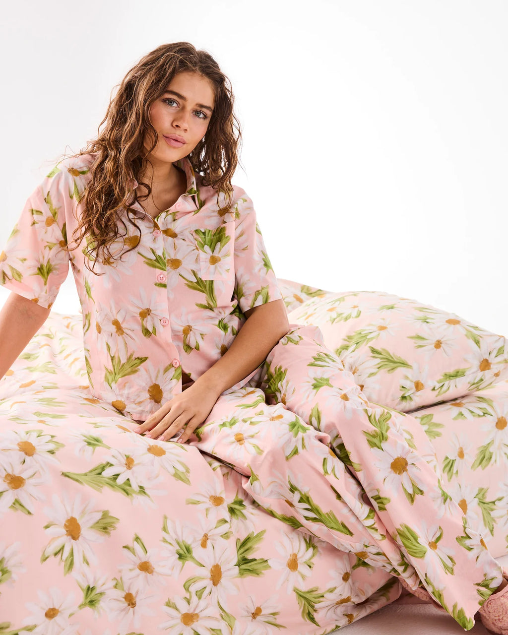 KIP & CO - ADULT ORGANIC COTTON SHORT SLEEVE SHIRT & PANT PYJAMA SET - SWEET DAISY